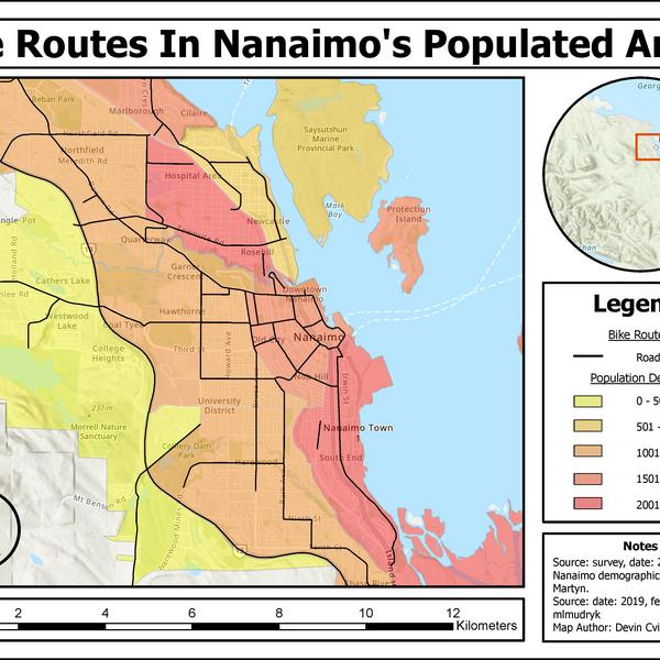 Map of Bike Routes in Nanaimo's Populated Areas