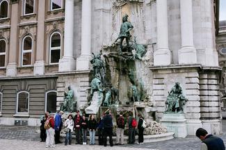 students at statue